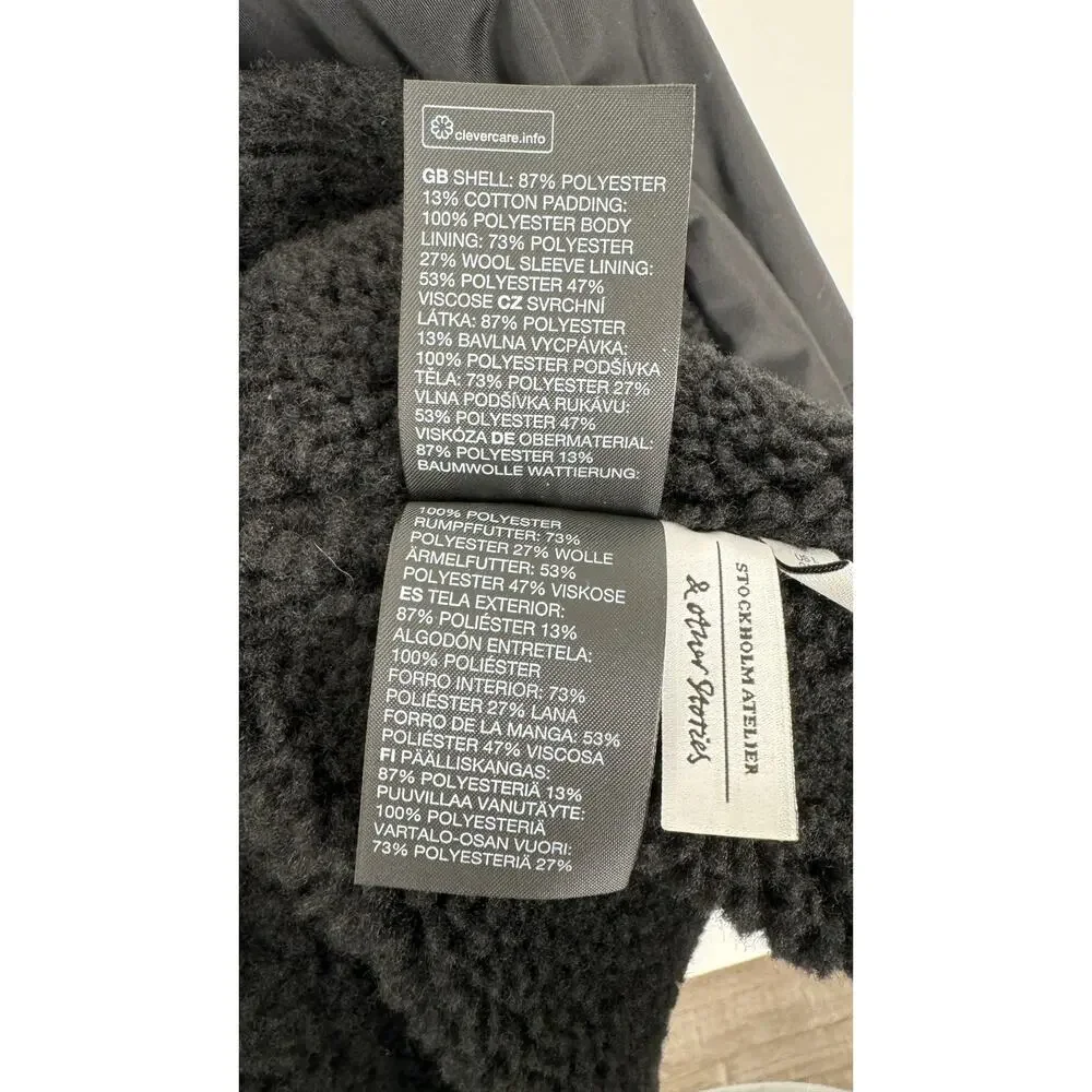 & Other Stories Stockholm Aviator Jacket Womens Large Black New Faux Shearling - Picture 13 of 16